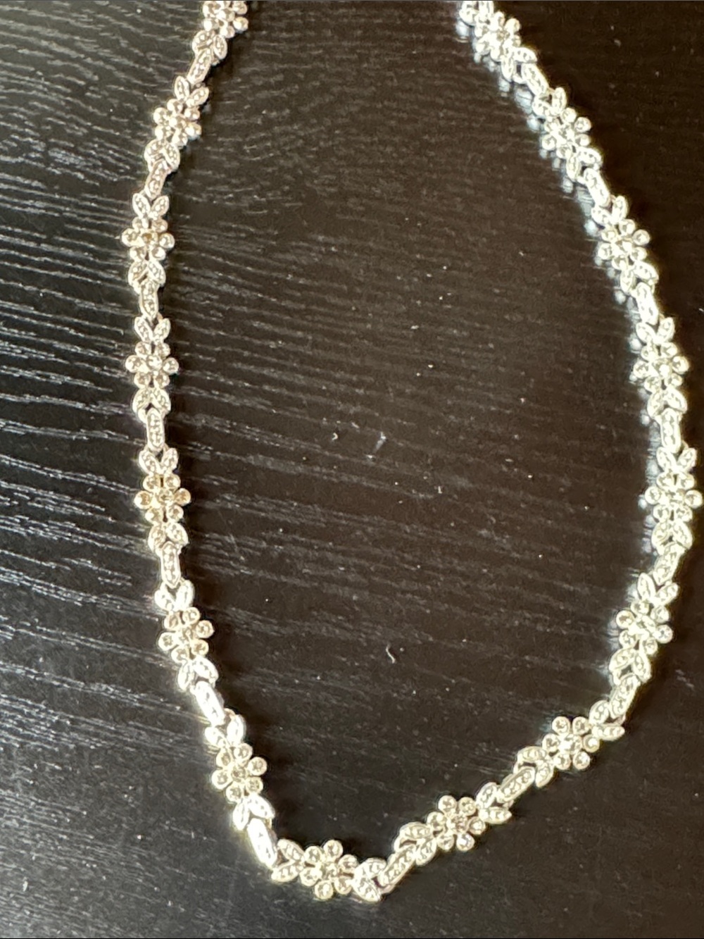 Delicate Floral Crystal Necklace - Silver Tone